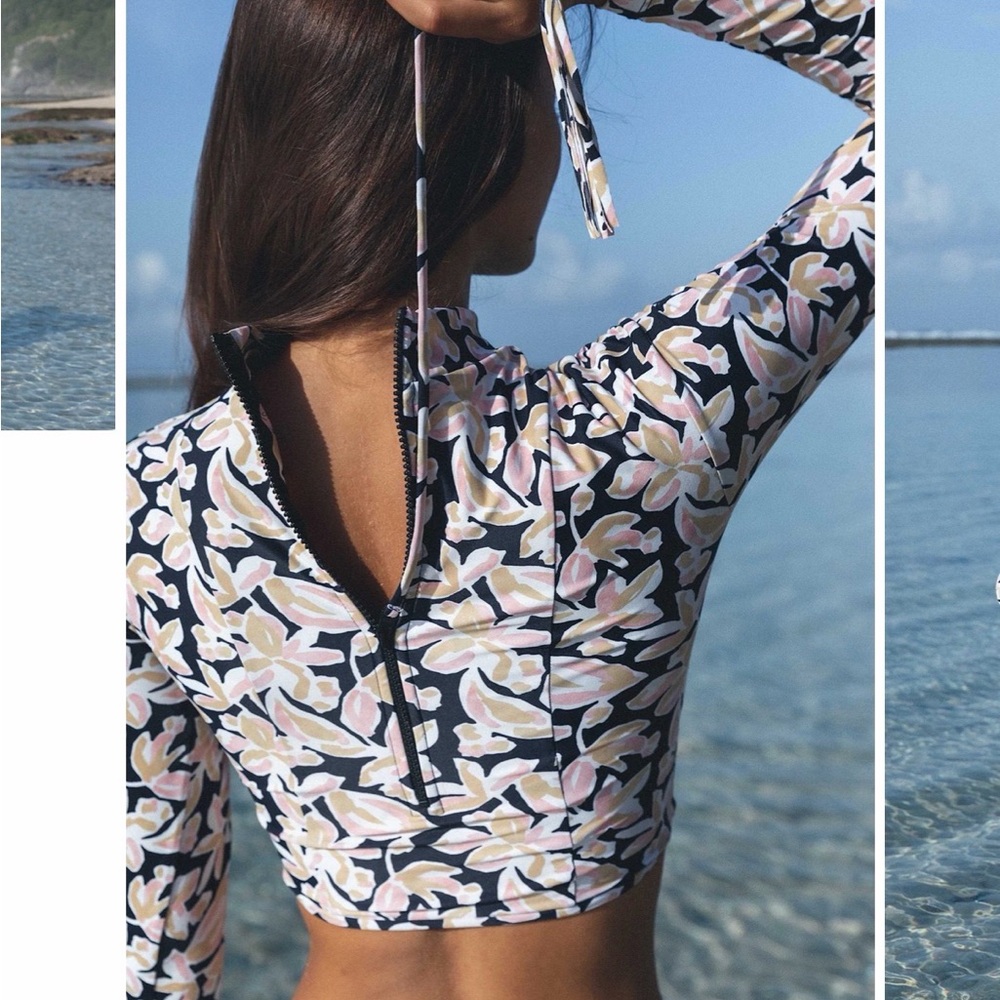 Issa De’ Mar cropped rashguard surf swim top Small NWT